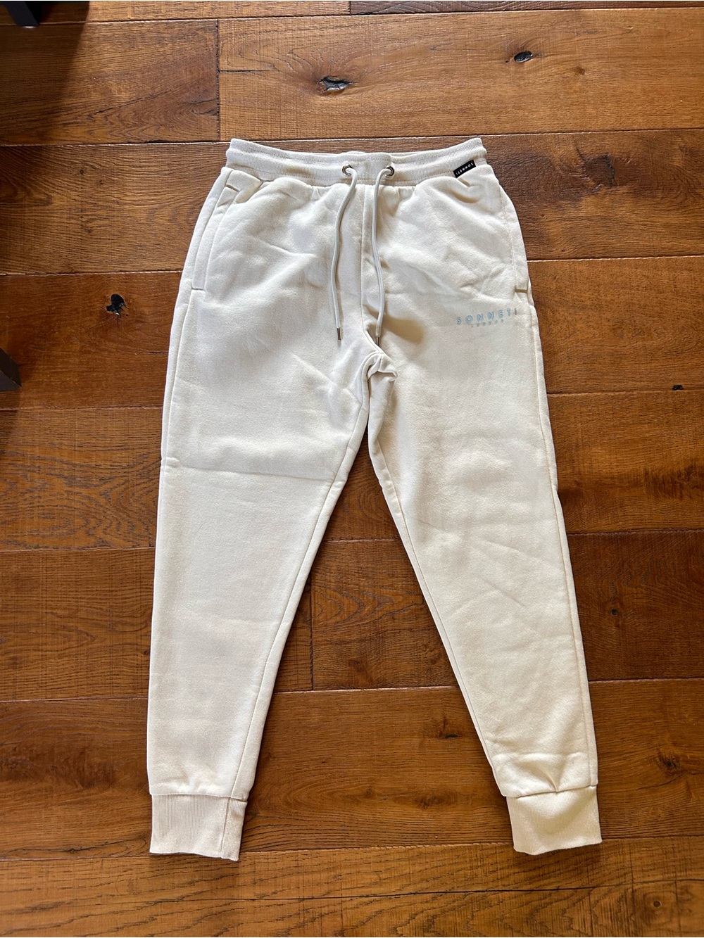 Neutral Cream Track Joggers with Drawstring Waist